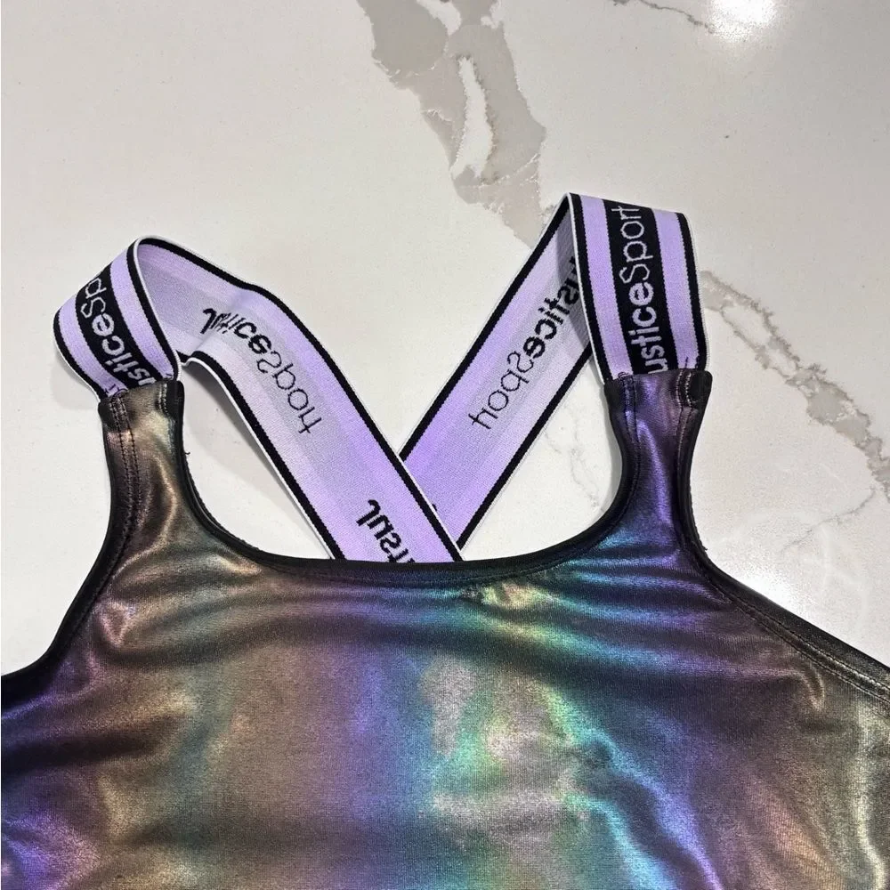 Justice Sport Girls Black Shimmery Takini Swim Top Bikini Size S 7/8 Sports Bra
